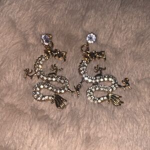 Gold Dragon Crystal Drop Earrings - Elegant Women's Jewelry